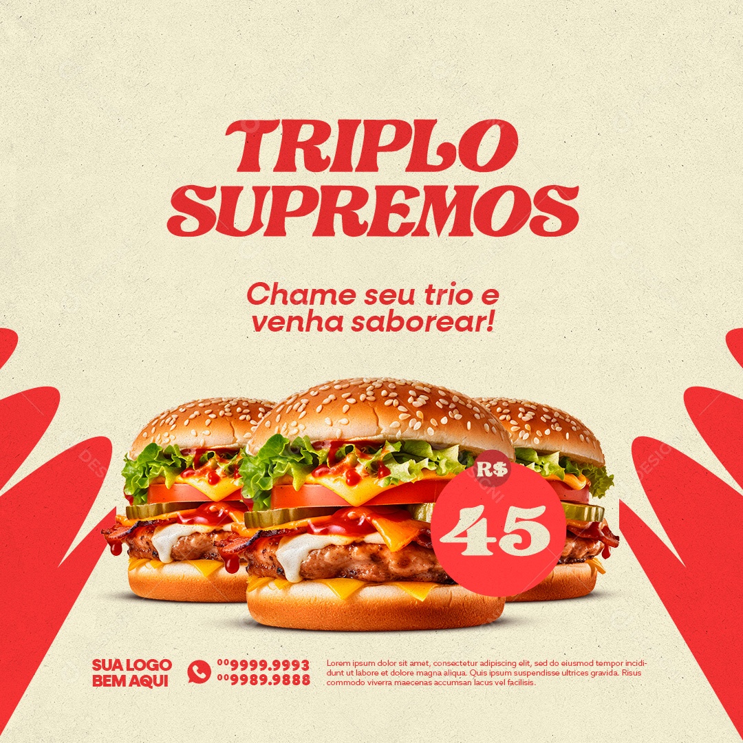 Triplo Supremo Hamburgueria Social Media PSD Editável