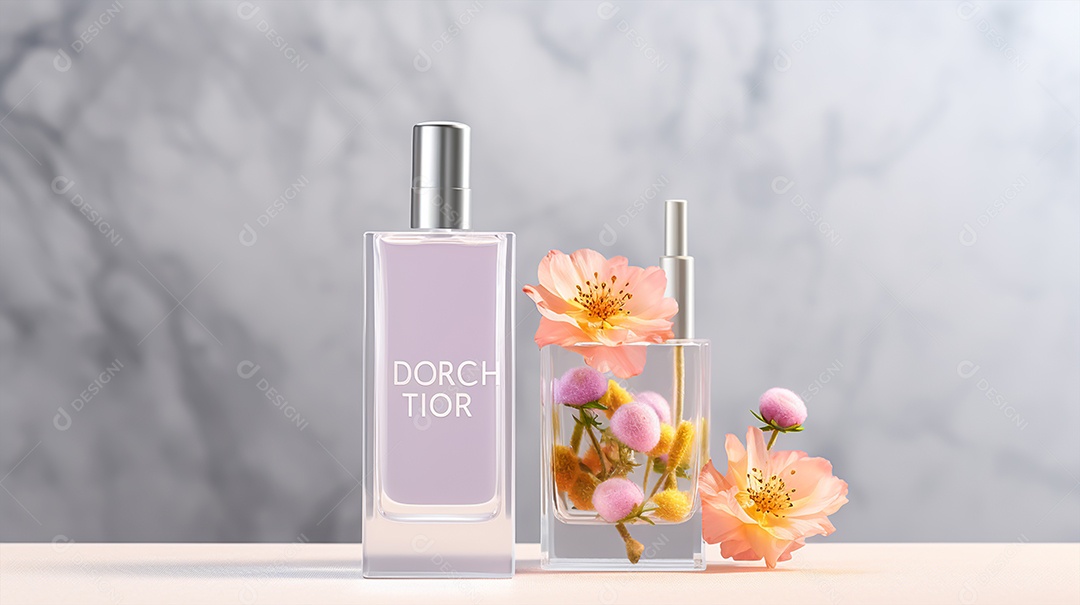 Flores e frascos de perfumes