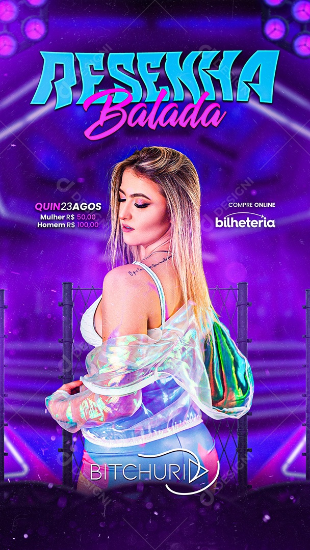 Flyer Resenha Balada DJ Bitchuri Story Social Media PSD Editável