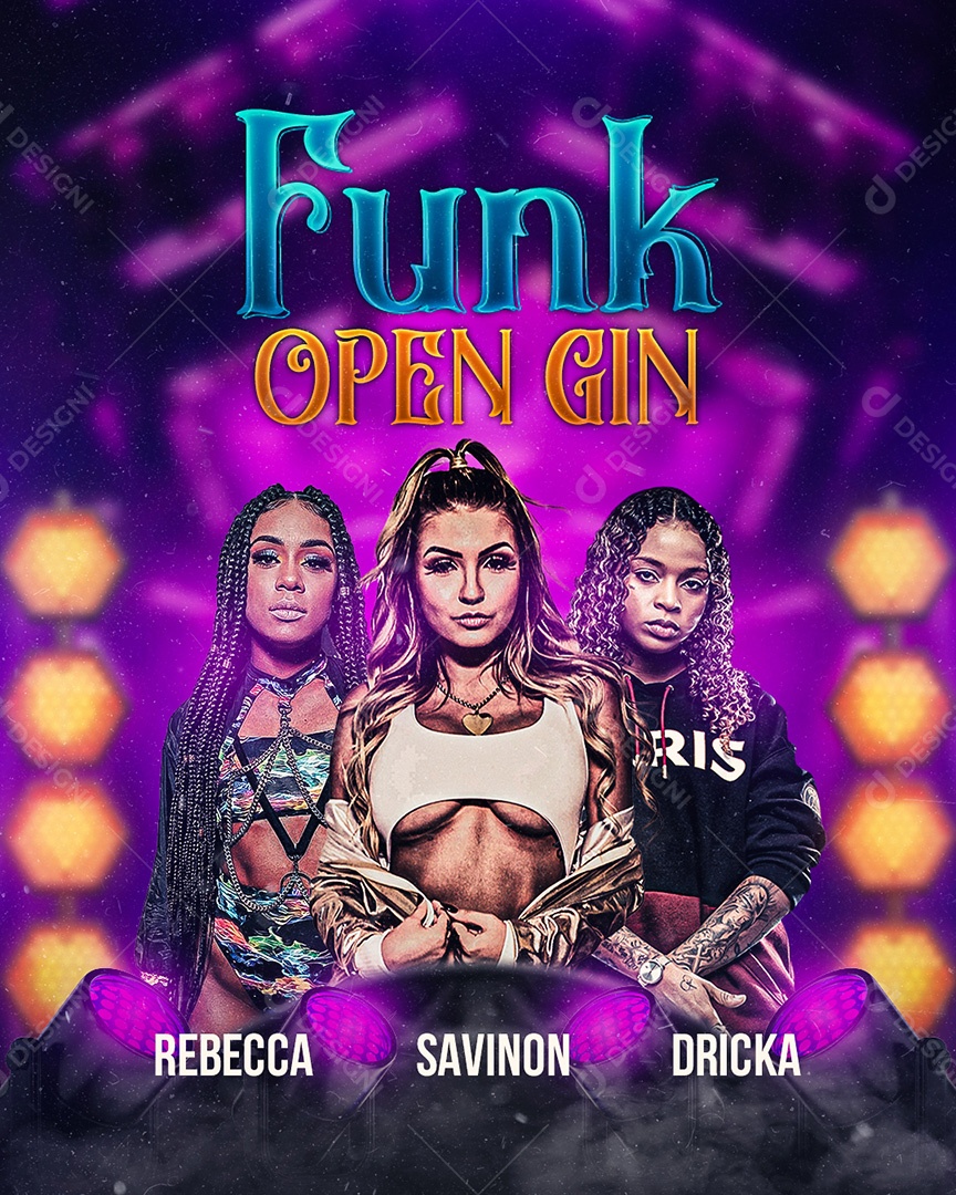 Flyer Funk Open Gin Rebecca, Savinon e MC Dricka Social Media PSD Editável