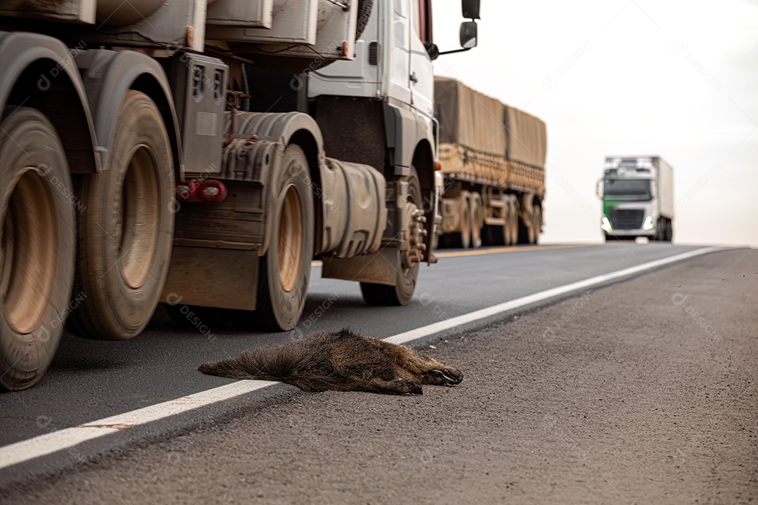 Atropelamento de tamanduá-bandeira ilustrativo dos temas atropelamento de fauna ou atropelamento de animais silvestres para fins de campanhas de conscientização