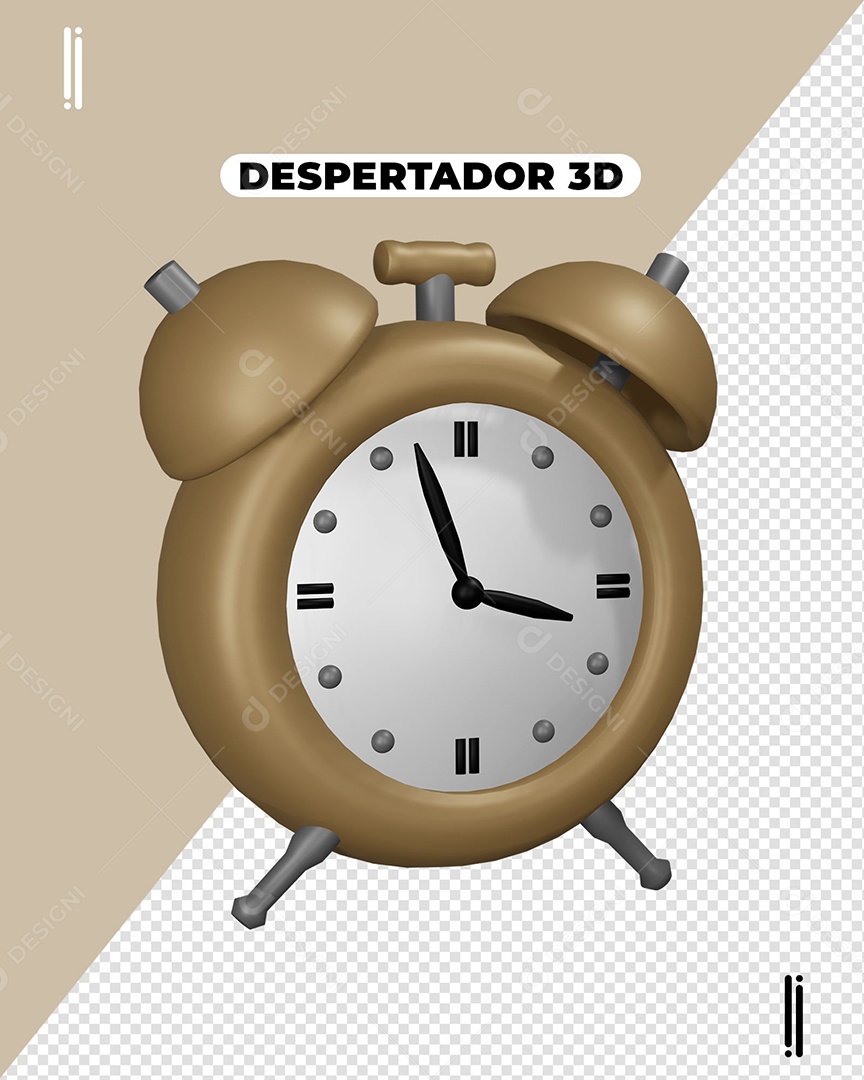 Elemento 3D Despertador Marrom Para Composição PSD