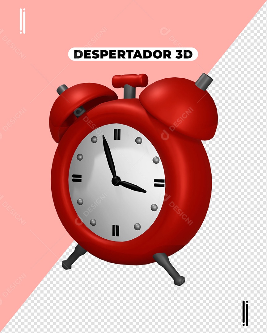 Elemento 3D Despertador Vermelho Para Composição PSD