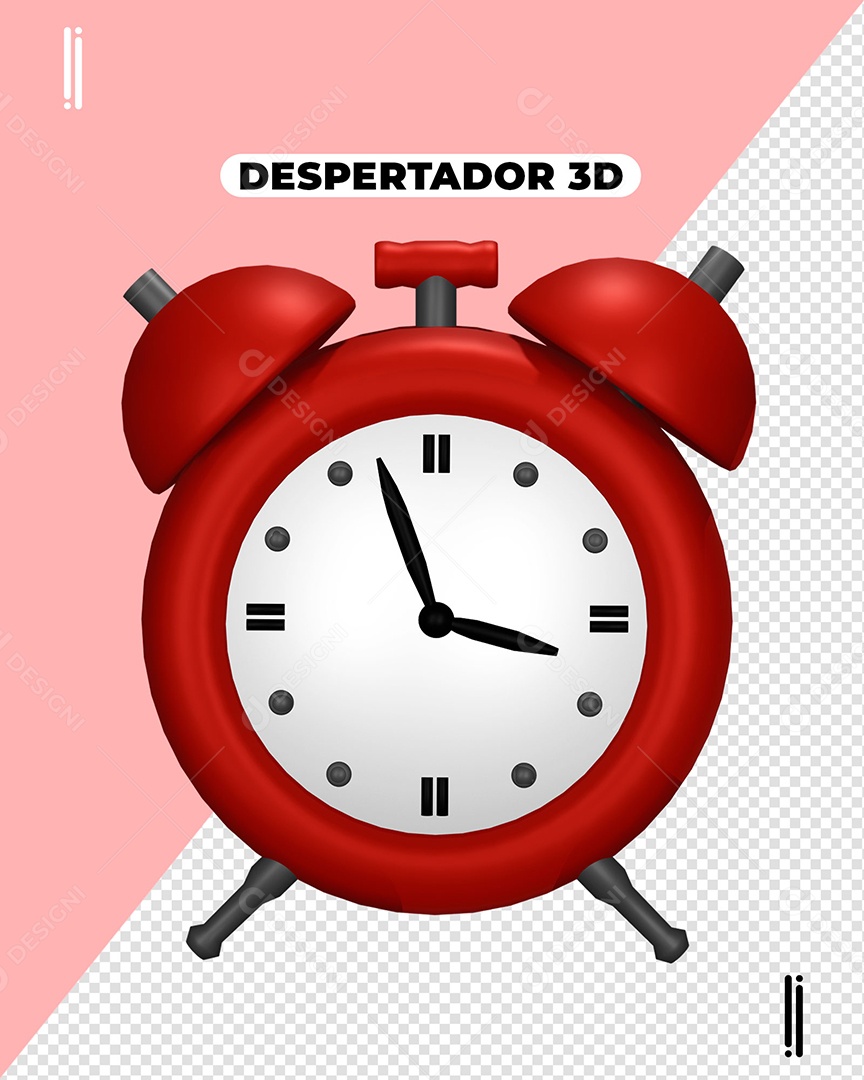 Despertador Vermelho Elemento 3D Para Composição PSD