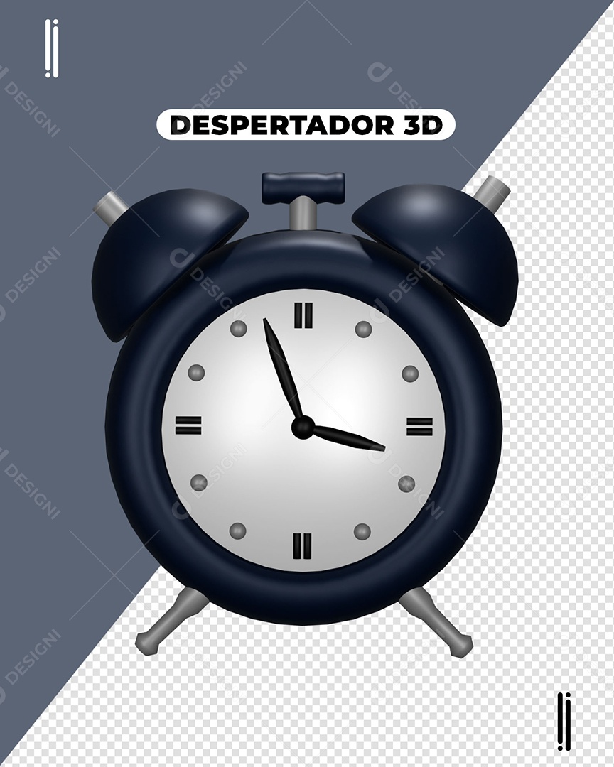 Elemento 3D Despertador Preto Para Composição PSD