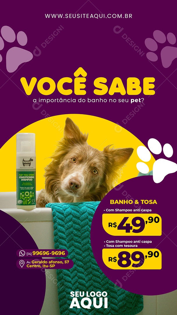 Story Importância Do Banho No Seu Pet Social Media PSD Editável
