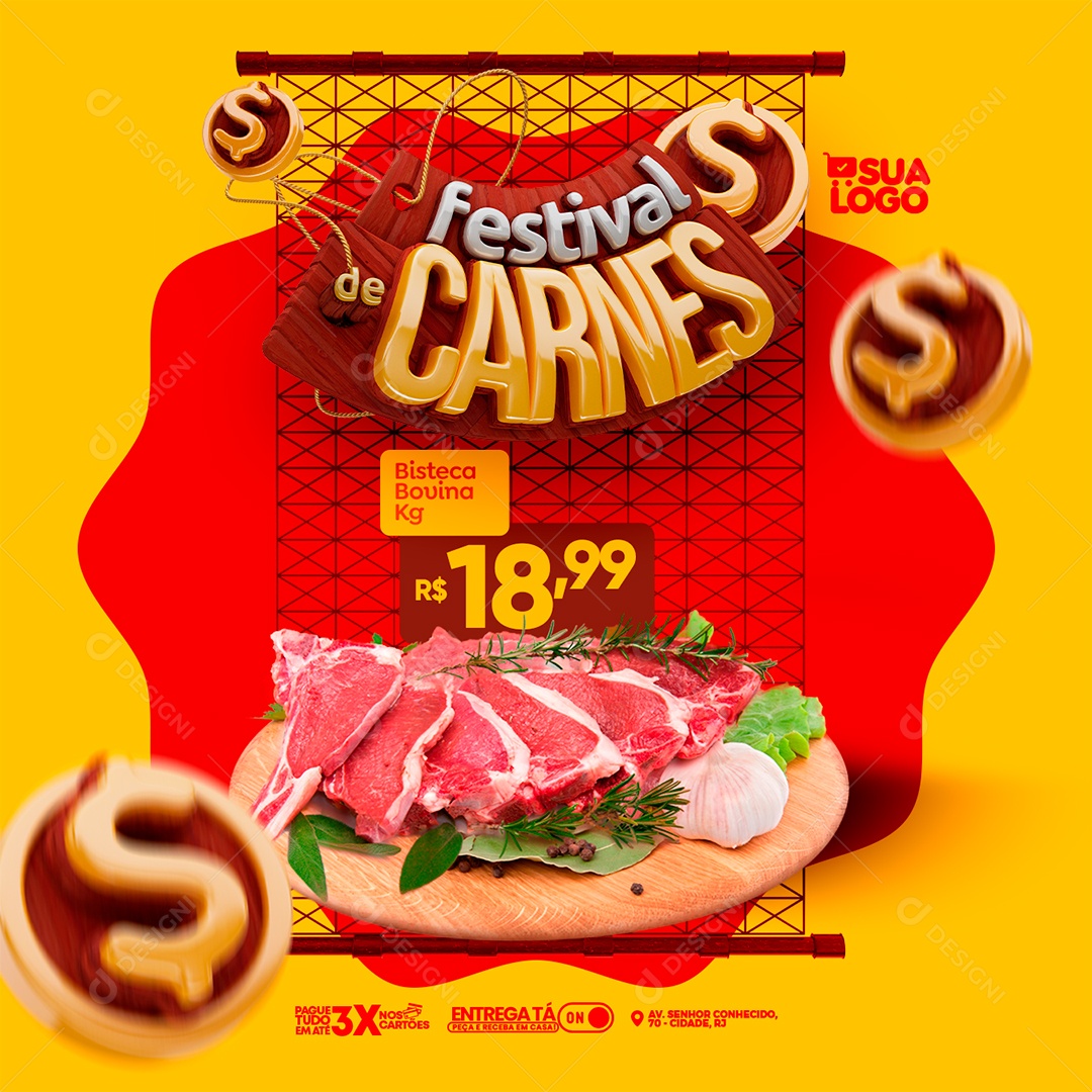 Festival de Carnes Açougue Social Media PSD Editável