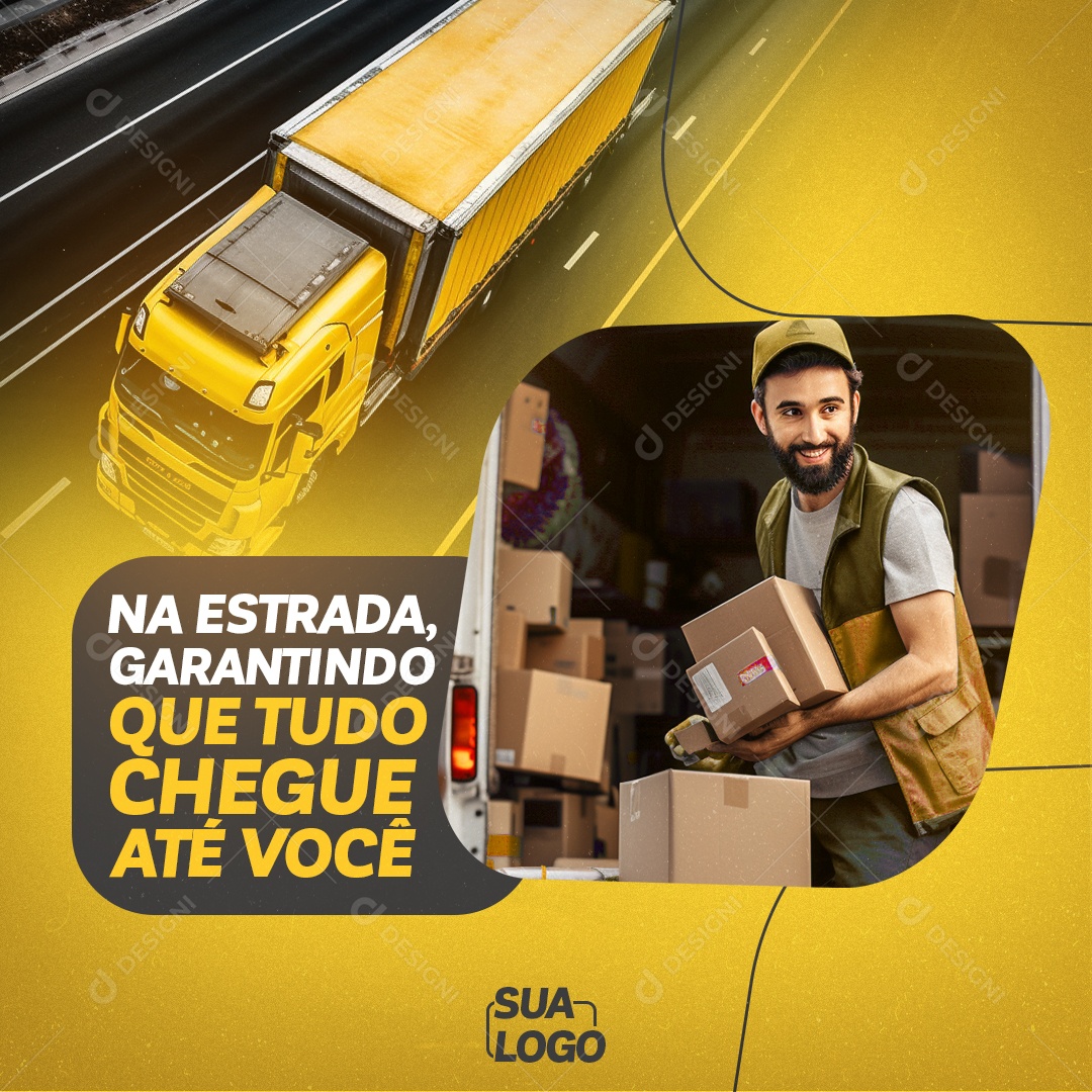 Na Estrada Garantindo Que Tudo Chegue Transportadora Social Media PSD Editável