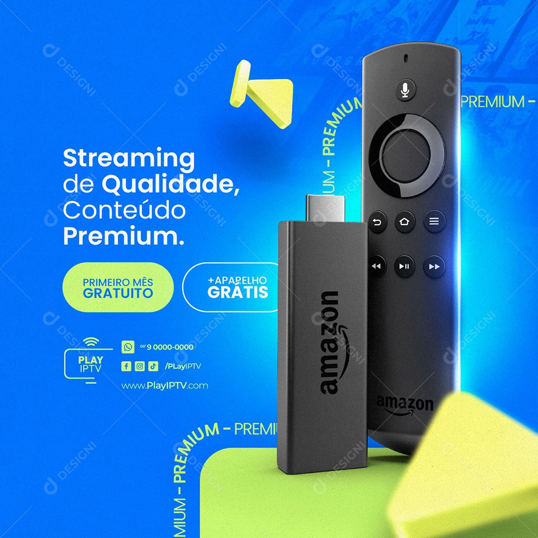 IPTV Streaming de Qualidade Conteúdo Premium Primeiro Mês Gratuito Social Media PSD Editável