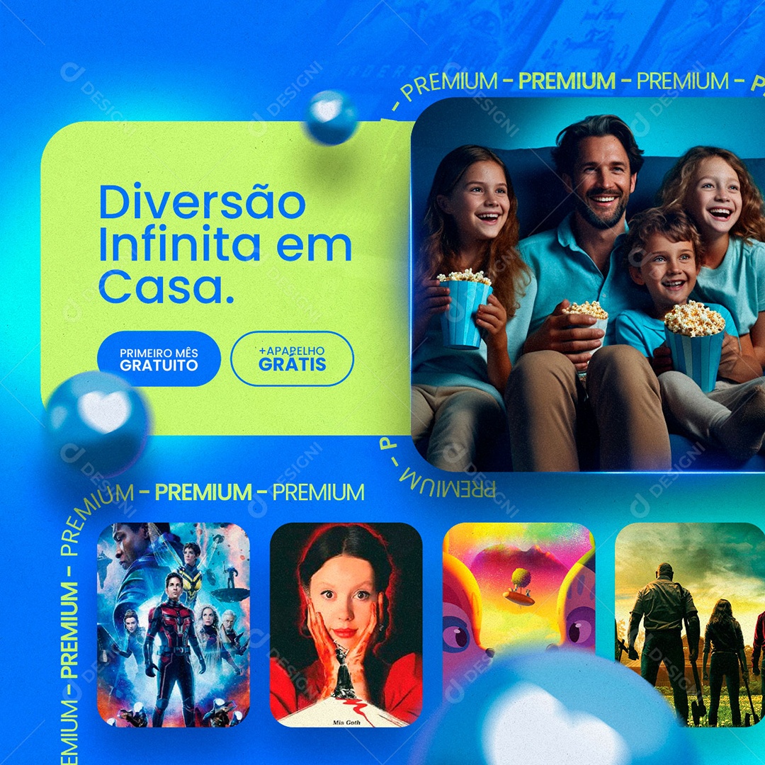 IPTV Diversão Infinita em Casa Primeiro Mês Gratuito Aparelho Grátis Social Media PSD Editável