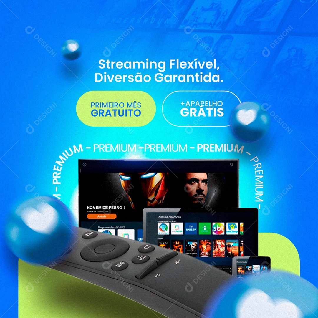 IPTV Streaming Flexível Diversão Garantida Social Media PSD Editável