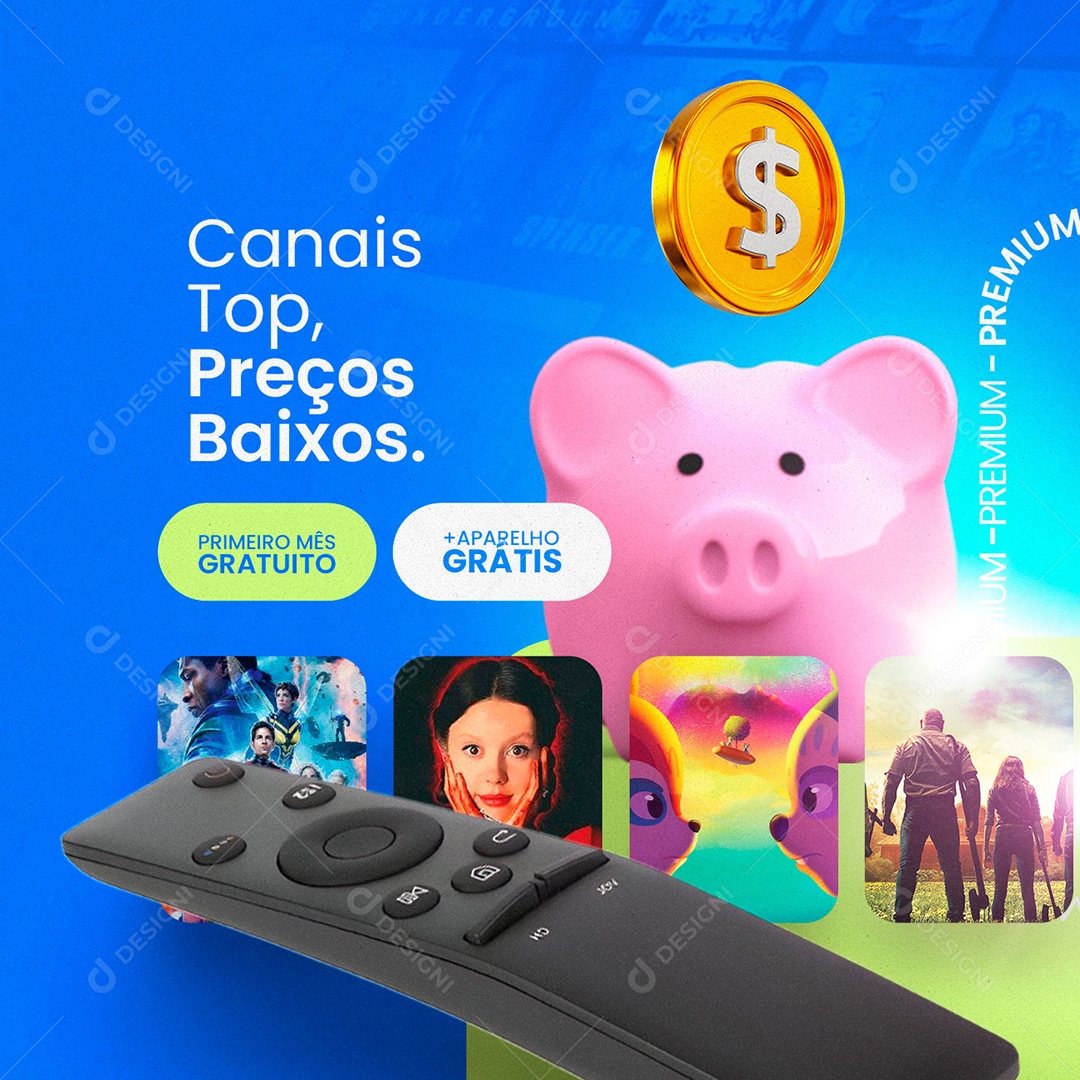 IPTV Canais Top Preços Baixos Primeiro Mês Gratuito Social Media PSD Editável
