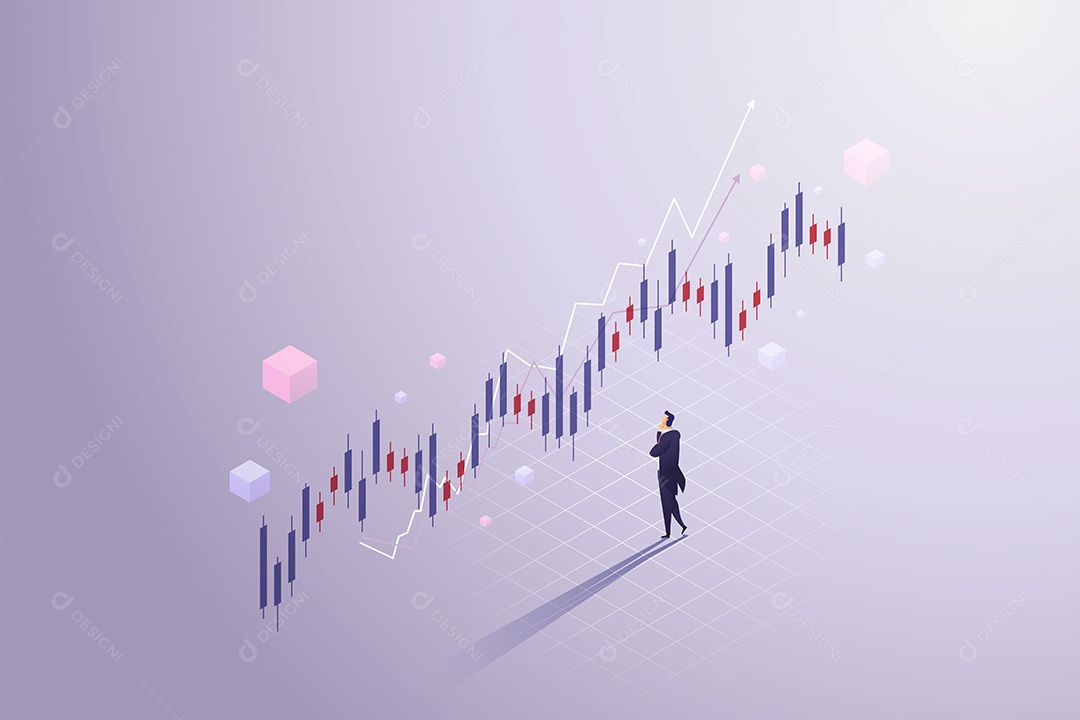 Empresário Analisando Gráfico de Velas de Negócios Gráfico de Negociação do Mercado de Ações Vetor EPS