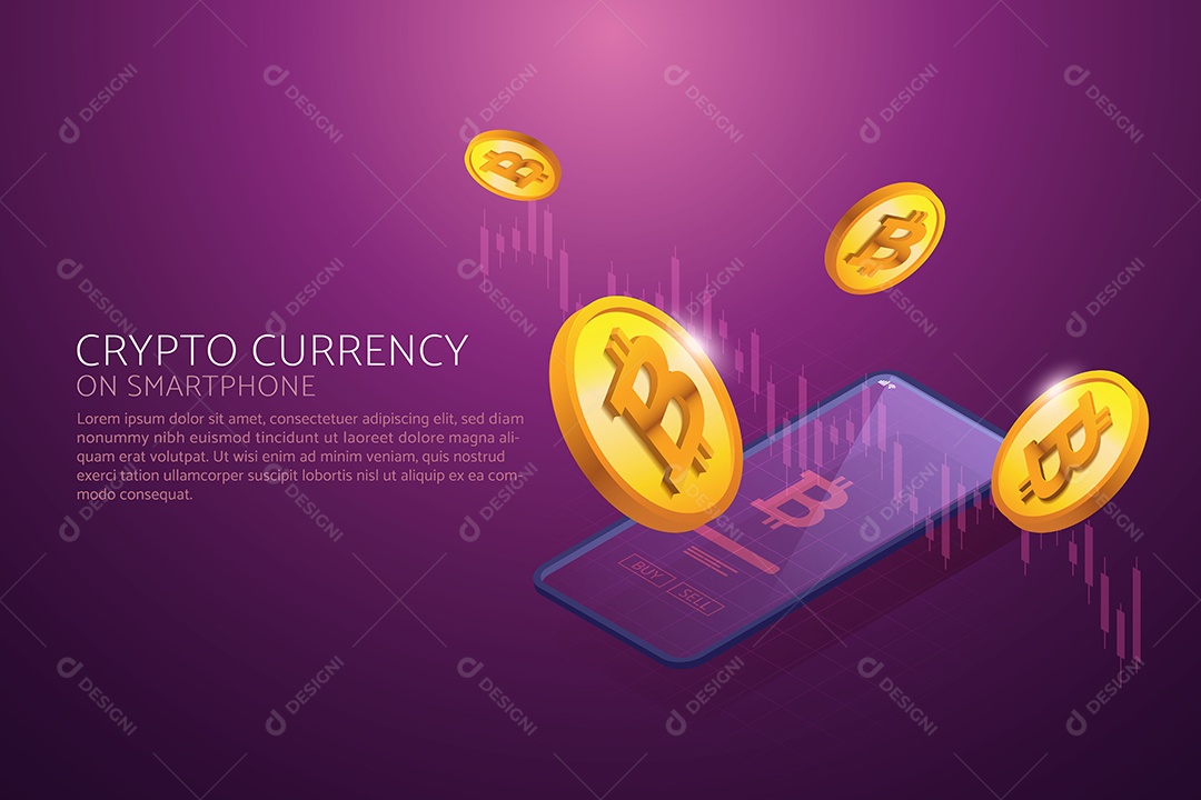 Troca de Bitcoin no Seu Smartphone Com Investimentos Online Vetor EPS