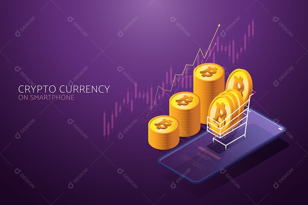 Troca de Bitcoin no Seu Smartphone Com Investimentos Online Vetor EPS