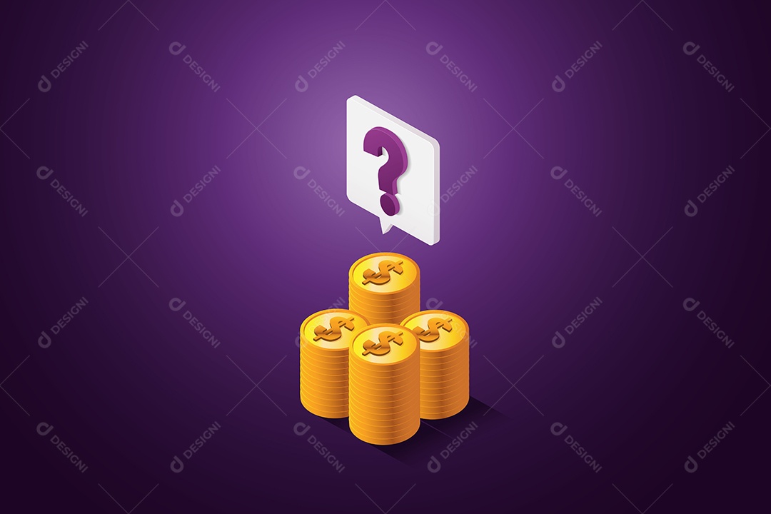 Ponto de Interrogação na Pilha de Moedas Perguntas Sobre Dinheiro Vetor EPS
