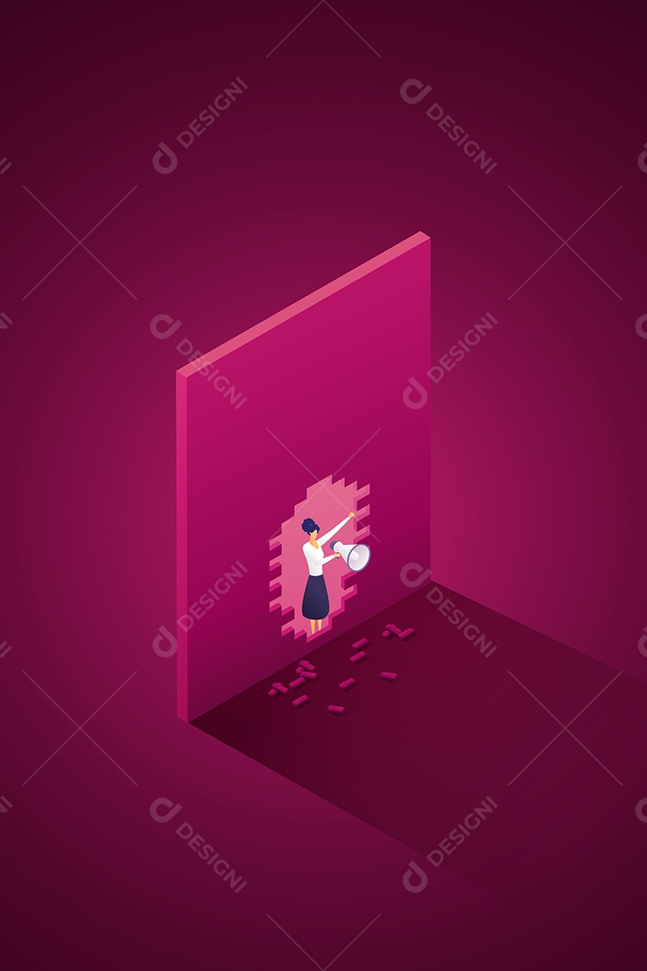 Mulher Fala Em Um Megafone Contra o Feminismo Fala Alto Vetor EPS