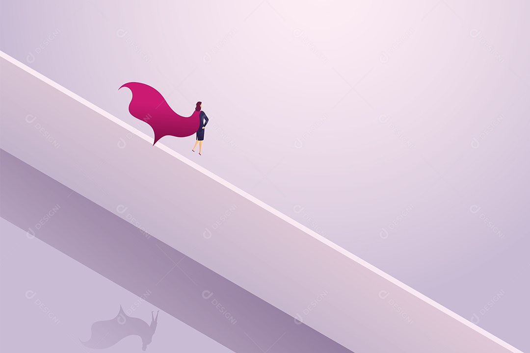 Herói de Mulher de Negócios Camuflado Vermelho Flutuando Acima da Parede Vetor EPS