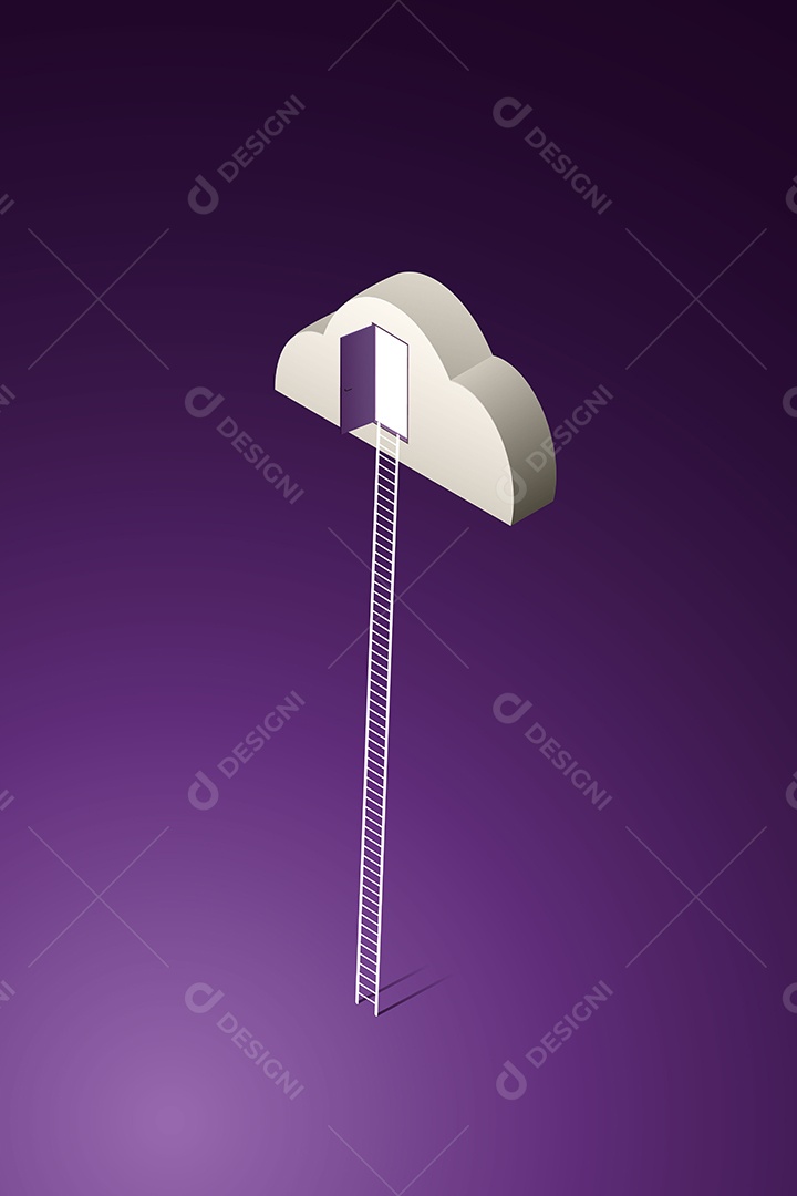 Tecnologia de Nuvem Digital Abre Informações de Porta e Escada Em Fundo Roxo Escuro Vetor EPS