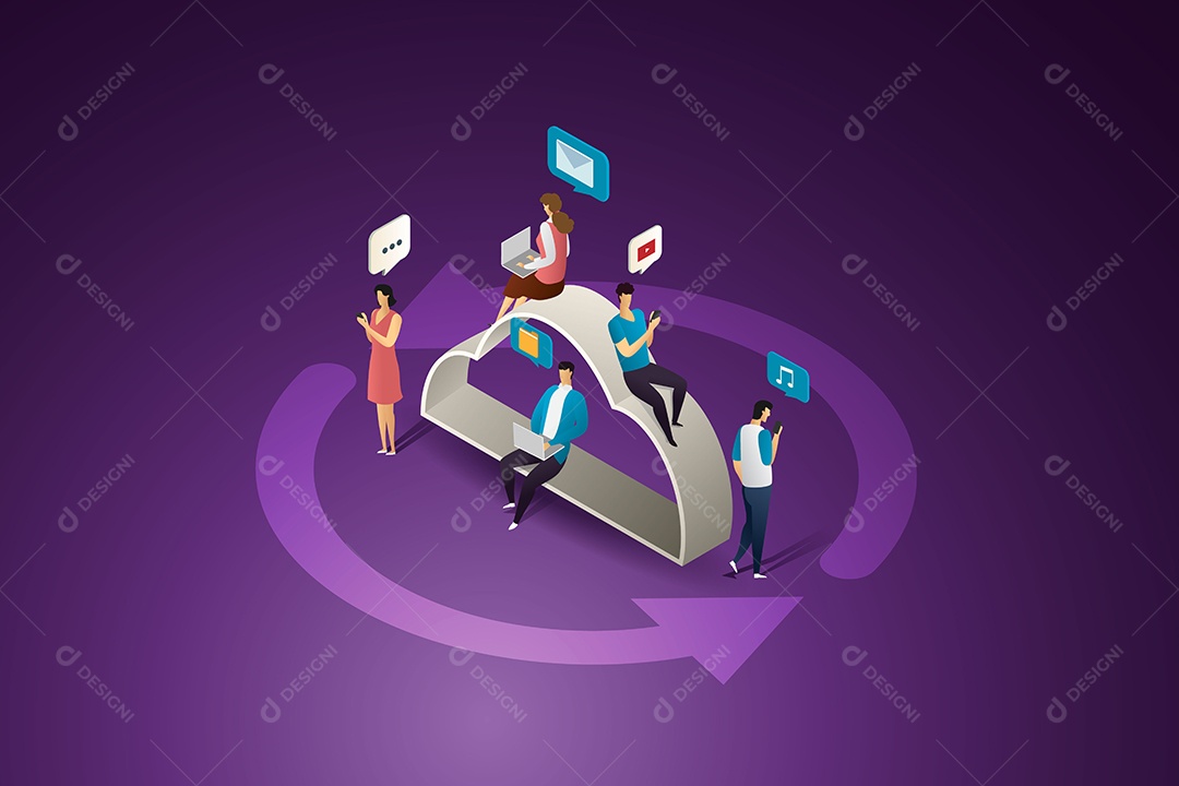 Tecnologia de Computação Em Nuvem Que Hospeda Serviços de Plataforma Armazenamento e Compartilhamento Vetor EPS