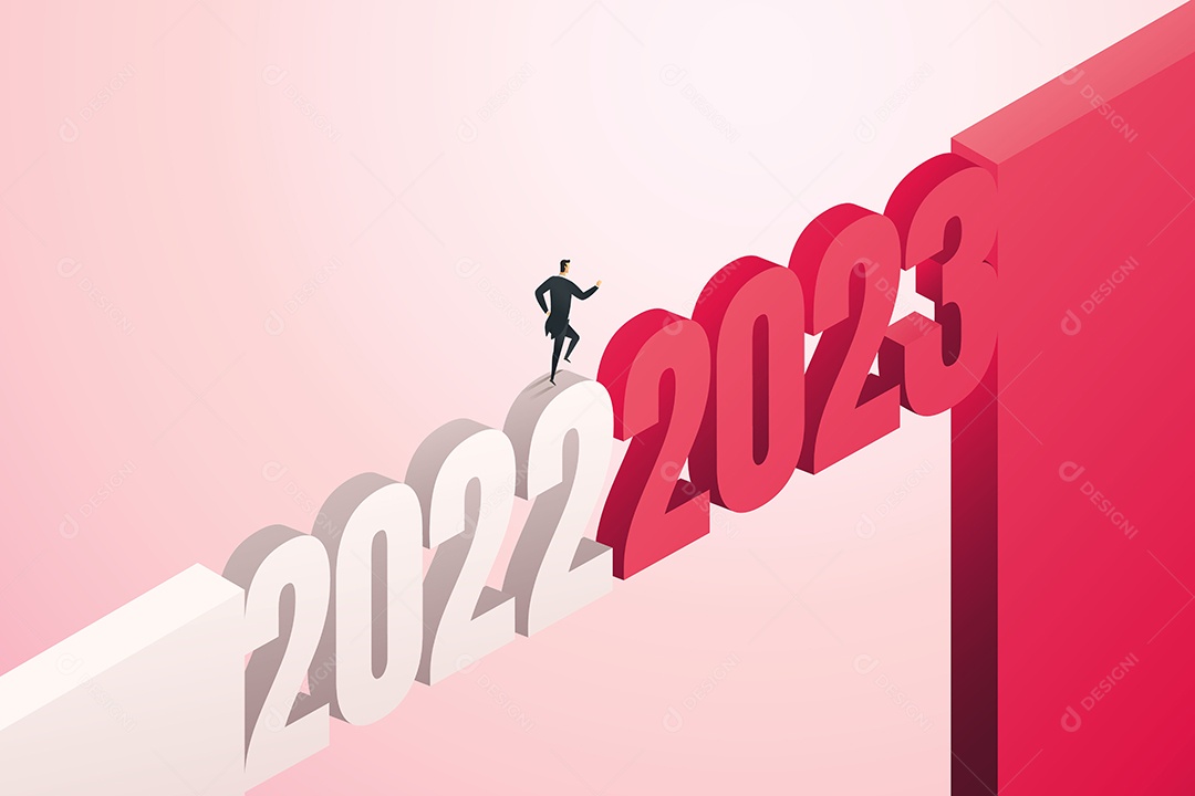 Empresários Atravessam a Ponte de 2022 a 2023 Em Busca de Novos Desafios Vetor EPS