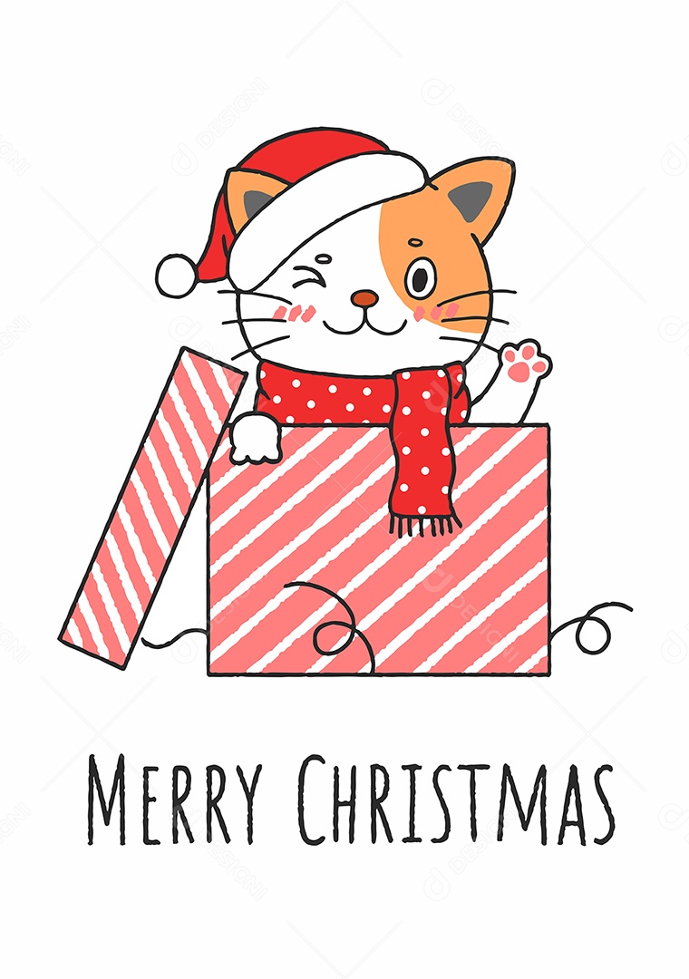 Gato com Chapéu de Papai Noel Vetor EPS