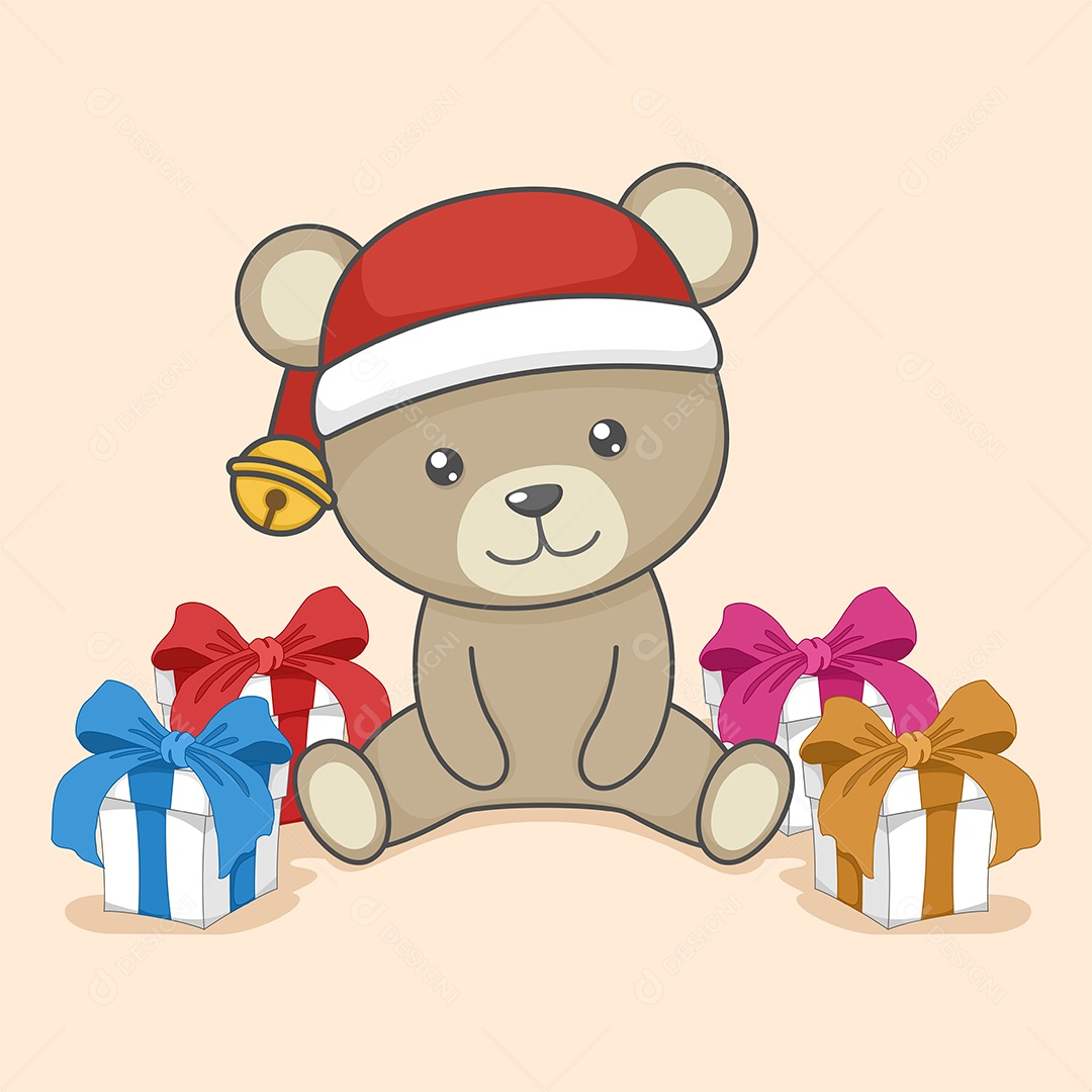 Urso com Chapéu de Papel Noel Ilustração Vetor EPS