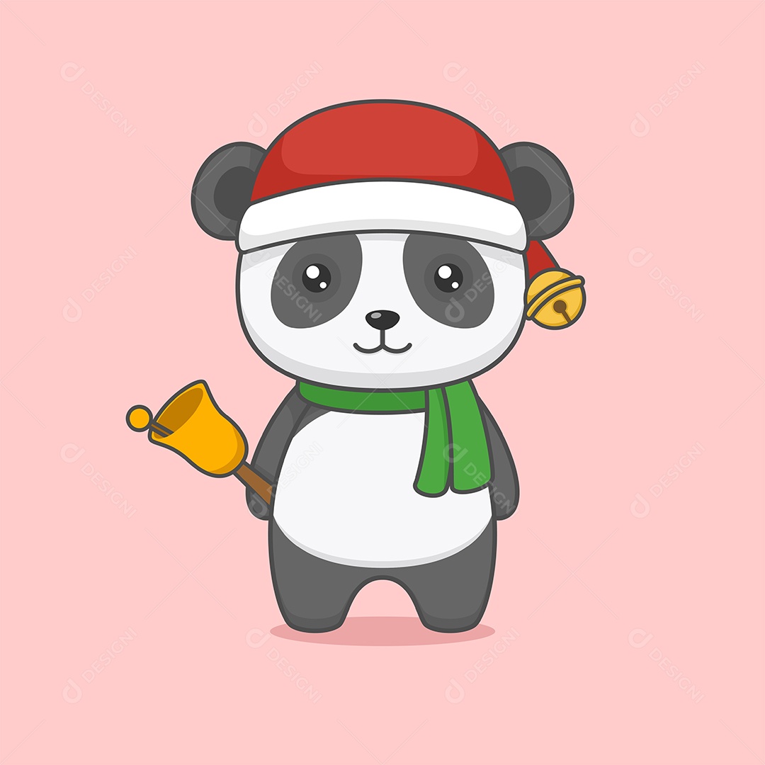 Panda com Chapéu de Papai Noel Ilustração Vetor EPS