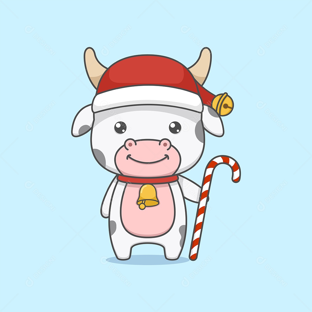 Vaca com Chapéu de Papiai Noel Ilustração Vetor EPS