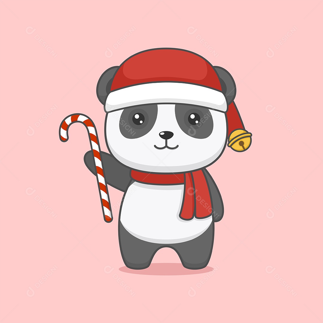 Panda com Chapéu de Papai Noel Ilustração EPS