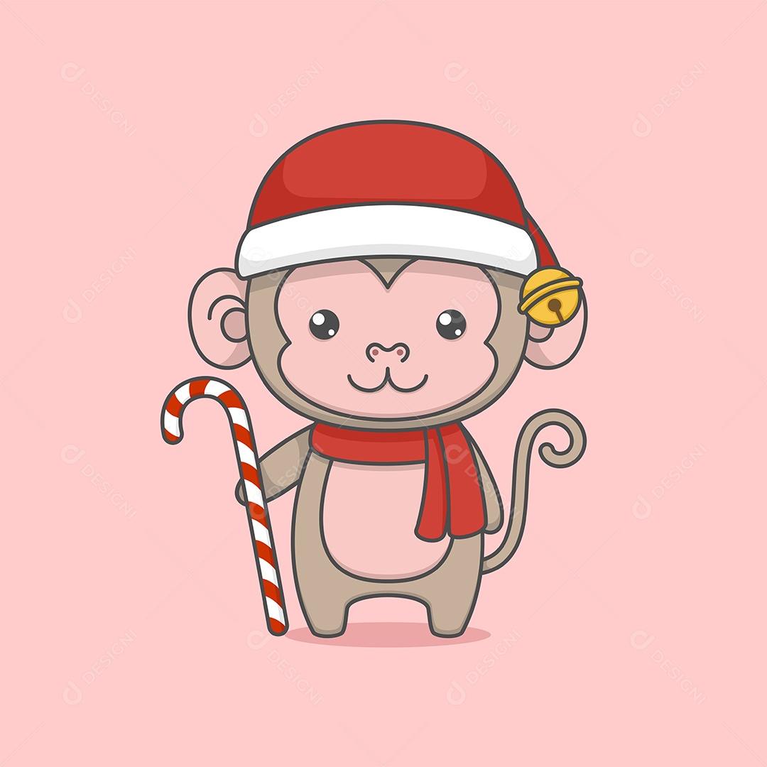 Macaco com Chapéu de Papai Noel Ilustração EPS
