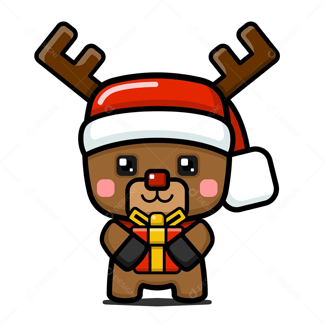 Rena Com Chapéu de Papai Noel Vetor EPS