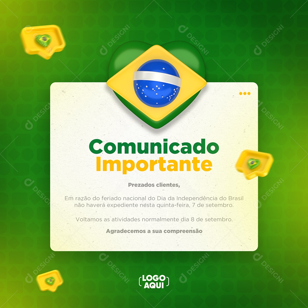 Comunicado Importante Independência do Brasil Social Media PSD Editável