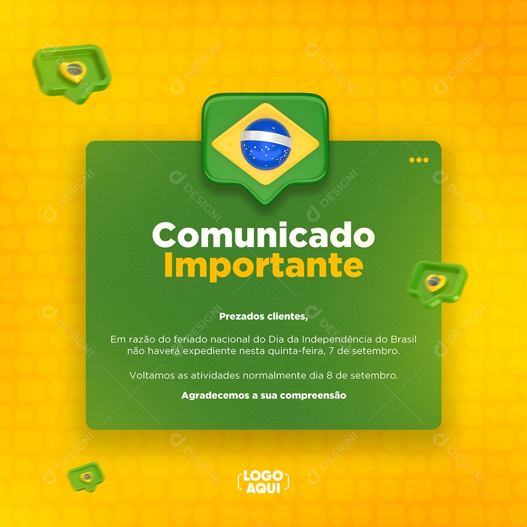 Comunicado Importante Independência do Brasil Social Media PSD Editável