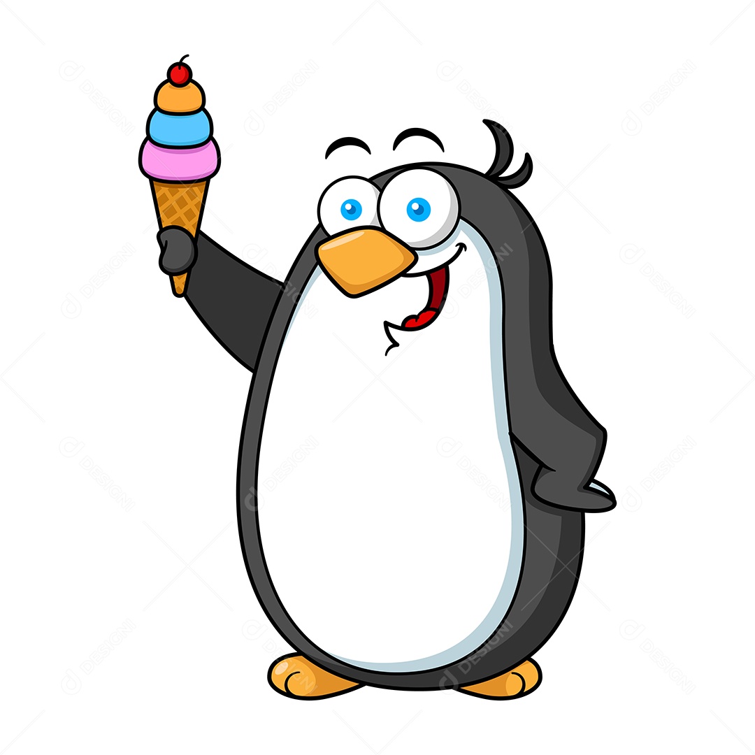 Pinguim Ilustrado com um Sorvete Vetor EPS