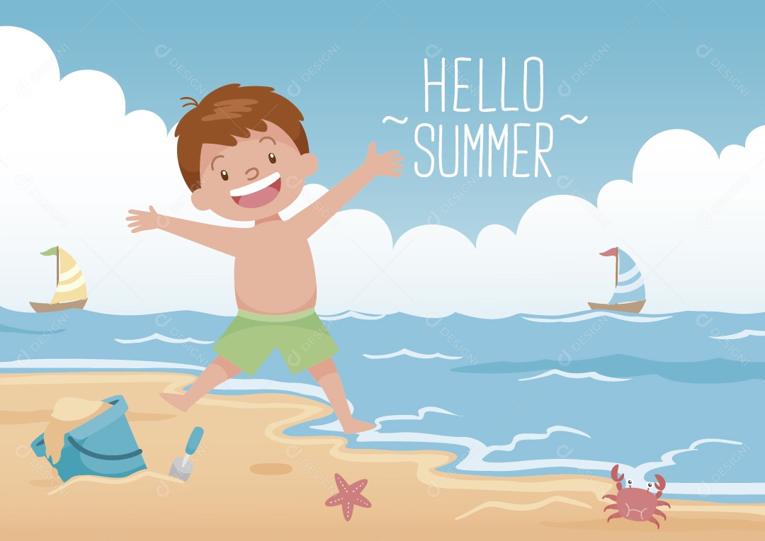 Criança na Praia Ilustração Vetor EPS