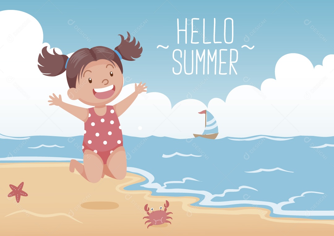 Criança na Praia Ilustração Vetor EPS