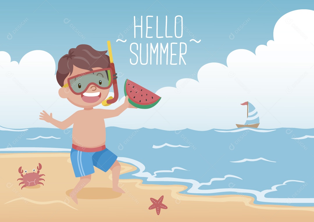 Criança na Praia Ilustração Vetor EPS