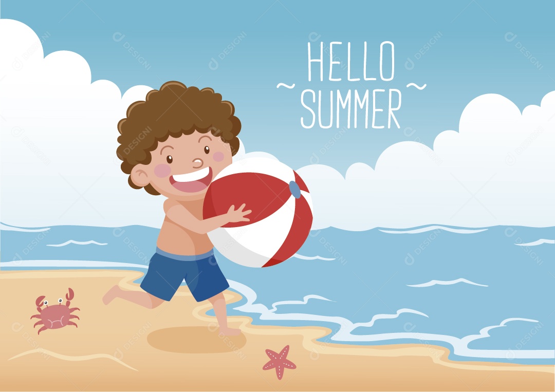 Criança Jogando Bola na Praia Ilustração Vetor EPS