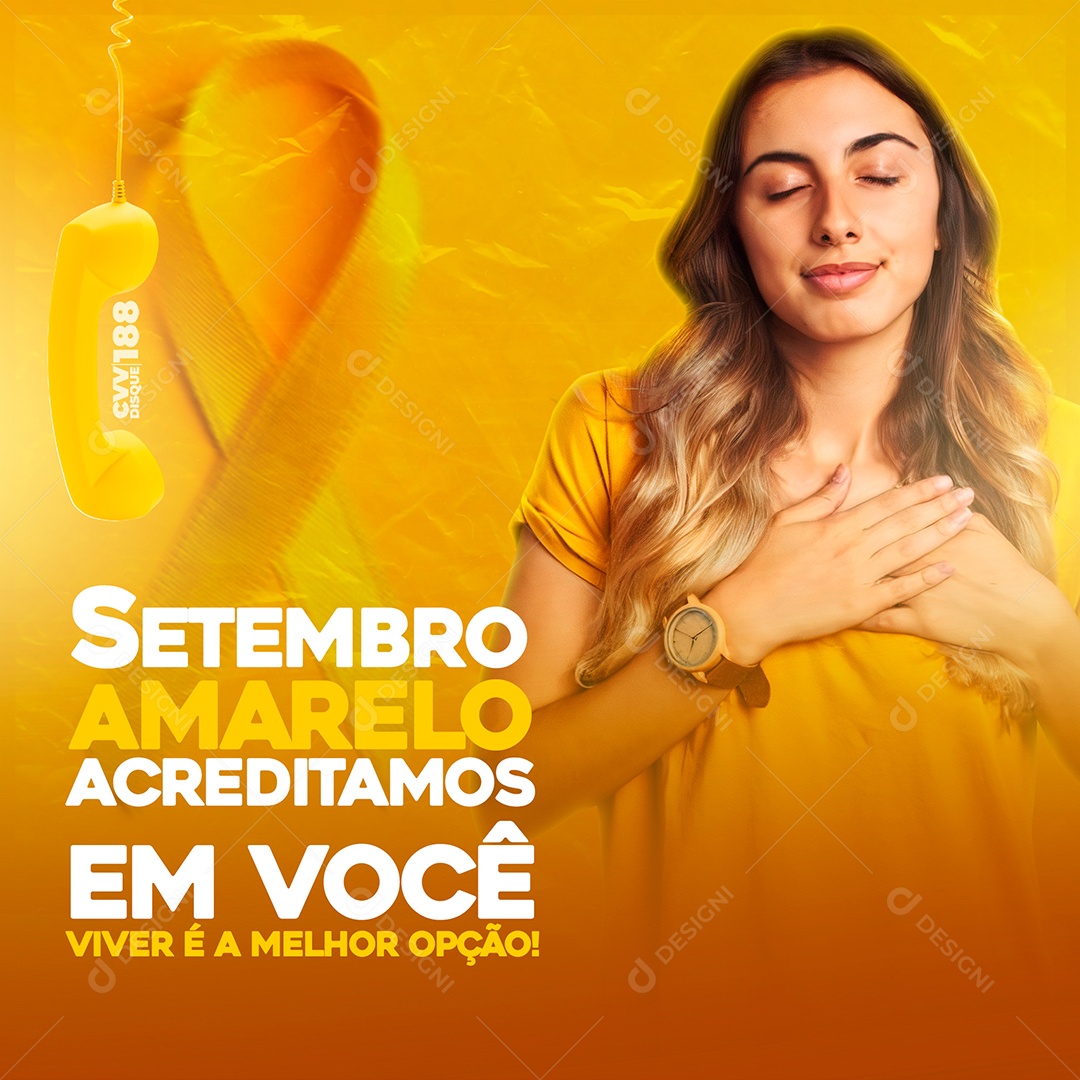 Viver é a Melhor Opção Setembro Amarelo Social Media PSD Editável