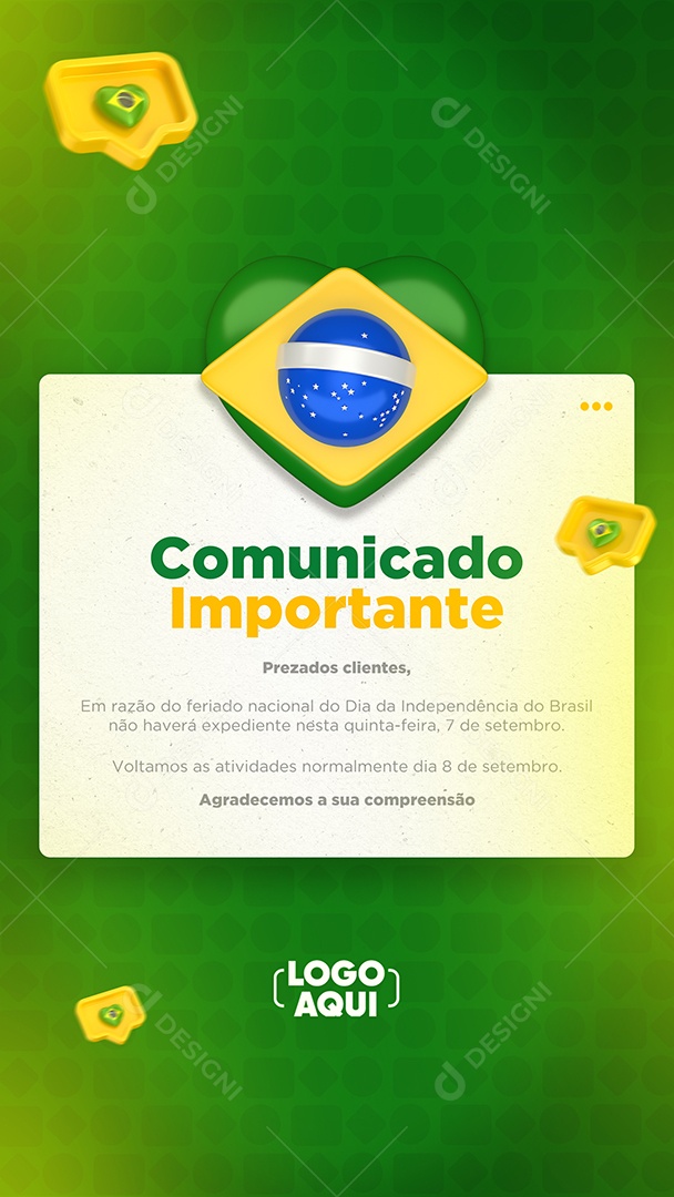 Story Comunicado Importante Independência do Brasil  Social Media PSD Editável