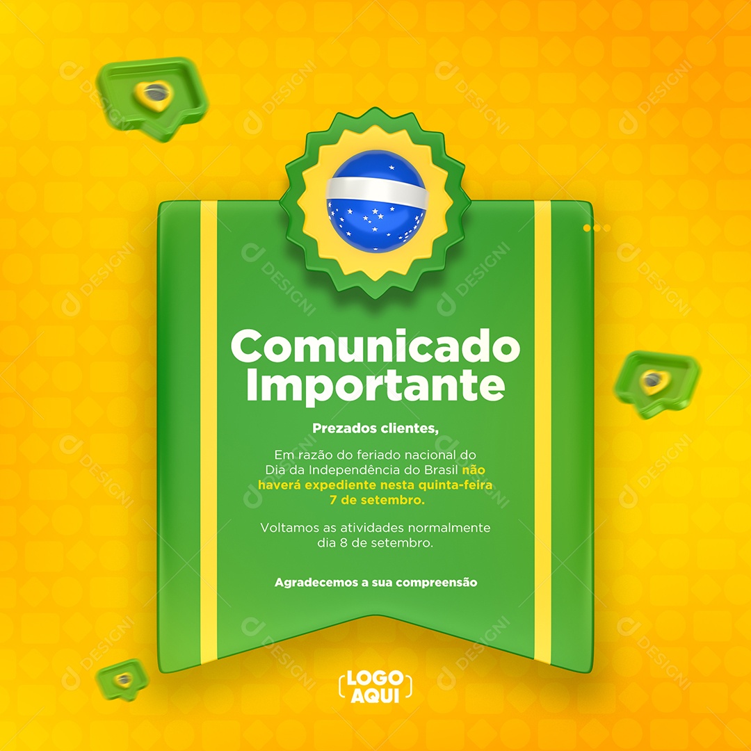 Comunicado Importante Independência do Brasil Social Media PSD Editável