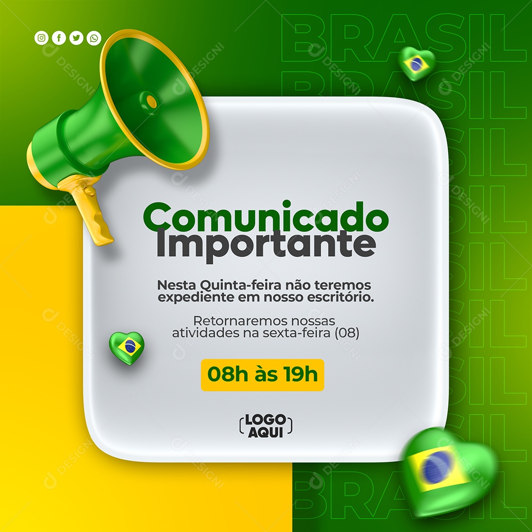 Comunicado Importante Independência do Brasil Social Media PSD Editável
