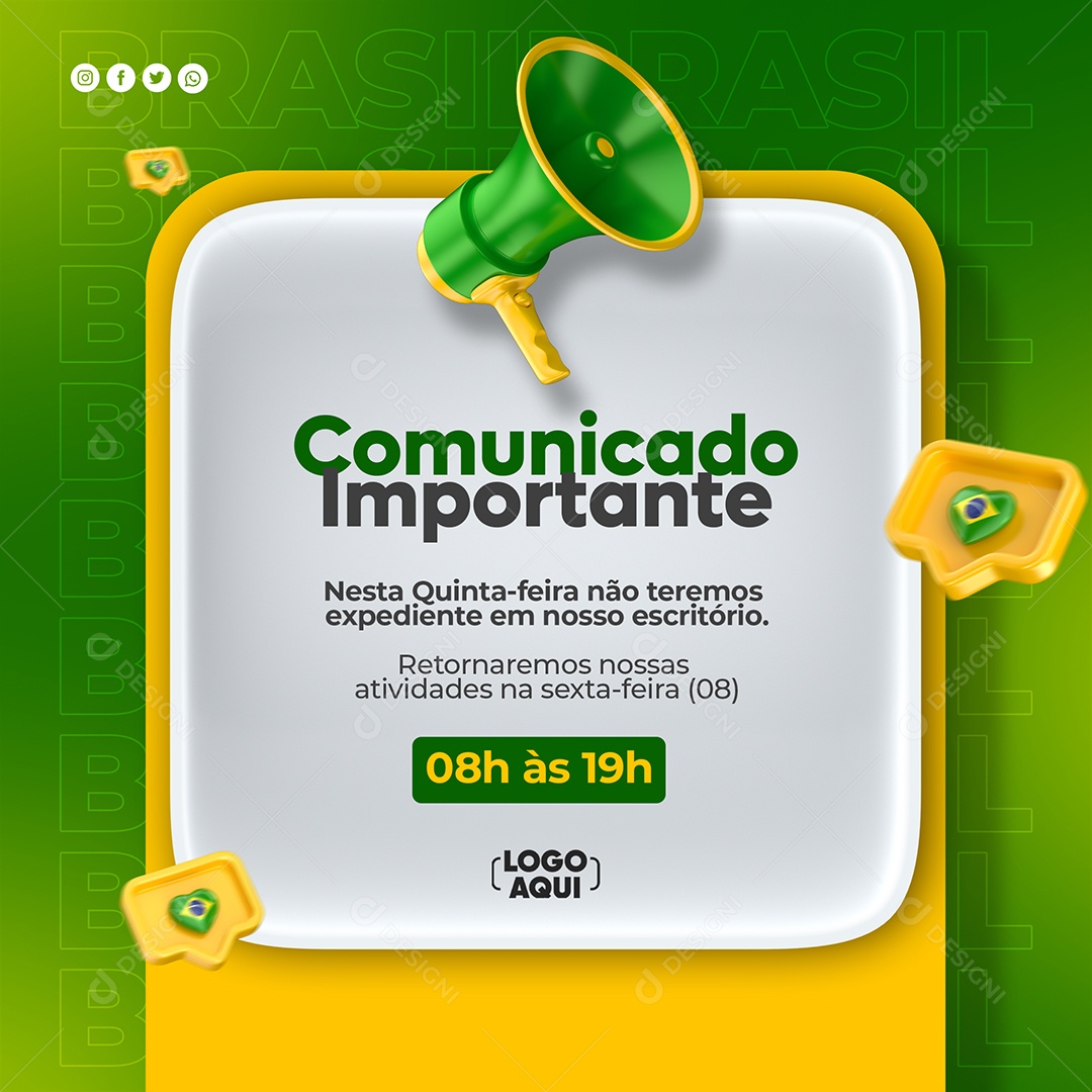 Comunicado Importante Independência do Brasil Social Media PSD Editável