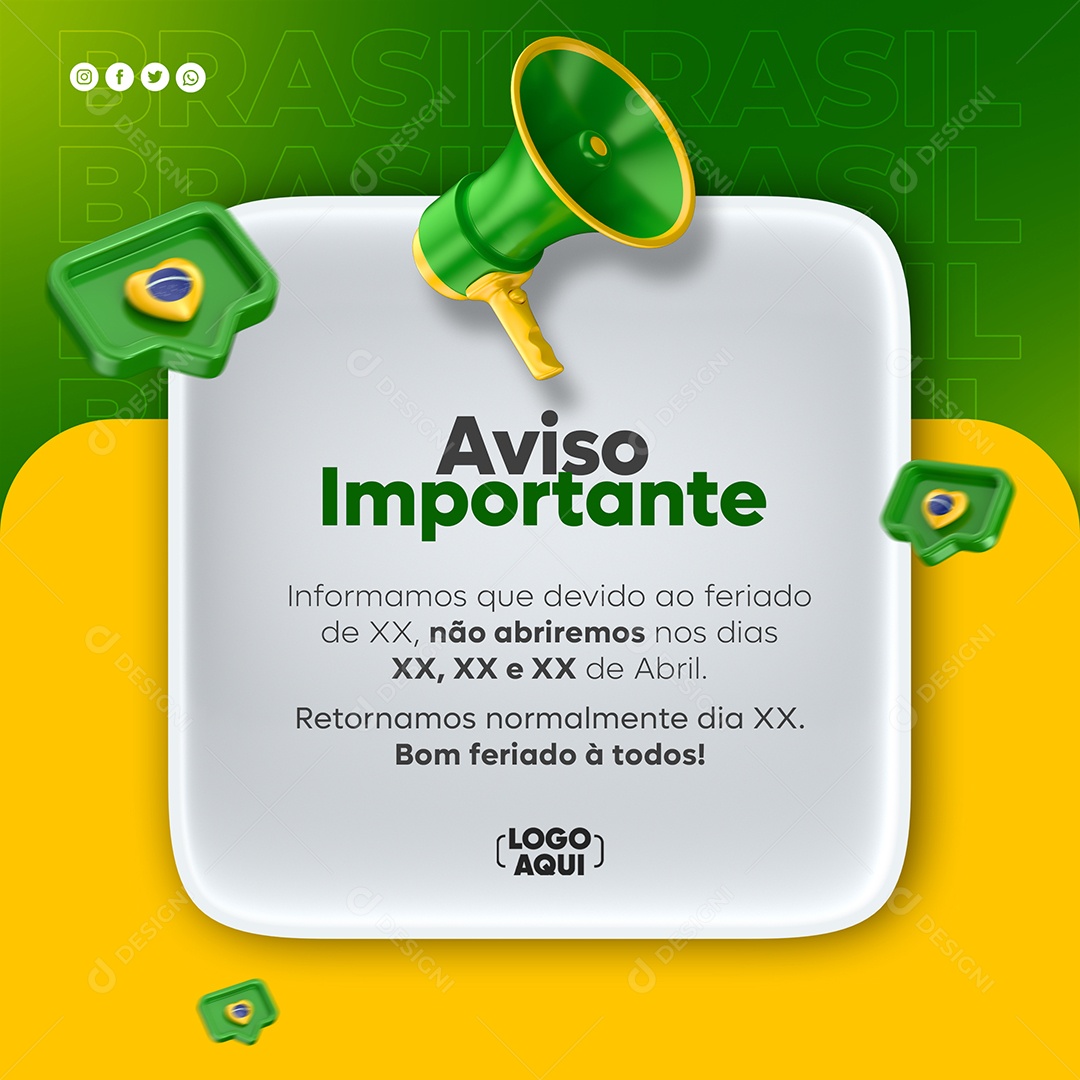 Aviso Importante Independência do Brasil Social Media PSD Editável
