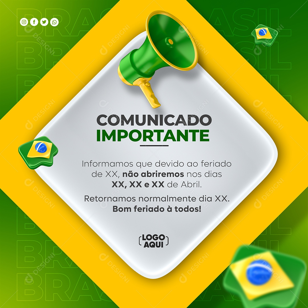Comunicado Importante Independência do Brasil Social Media PSD Editável