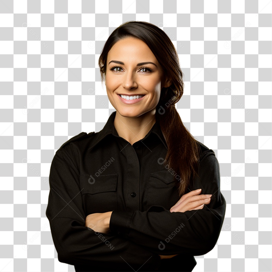 Mulher de Camisa Preta Sorrindo PNG Transparente