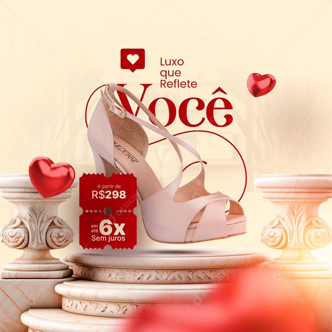 Loja De Sapatos Luxo que Reflete Você 6x Sem Juros Social Media PSD Editável