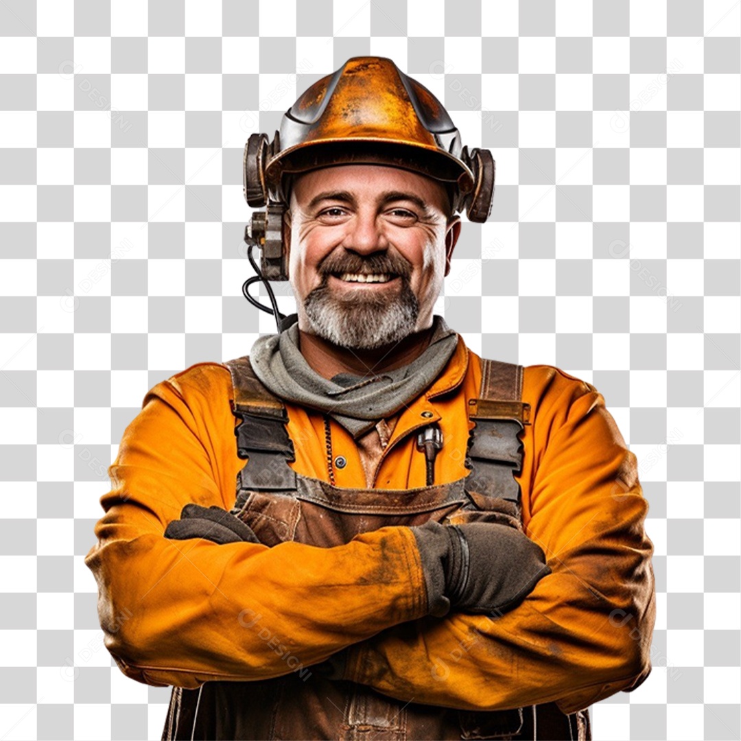 Homem com Epis e Uniforme de Trabalho Alaranjado PNG Transparente