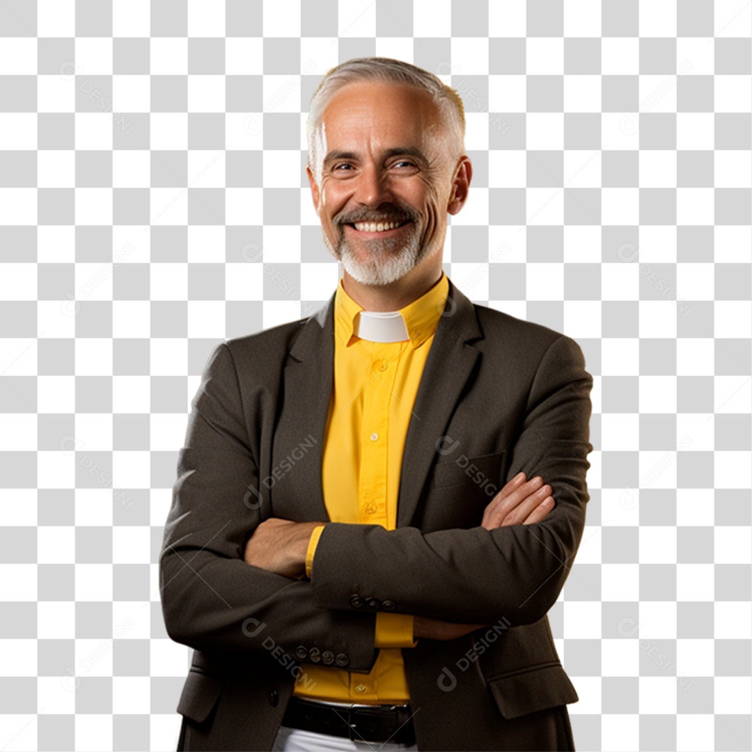 Padre Sorrindo de Braços Cruzados PNG Transparente